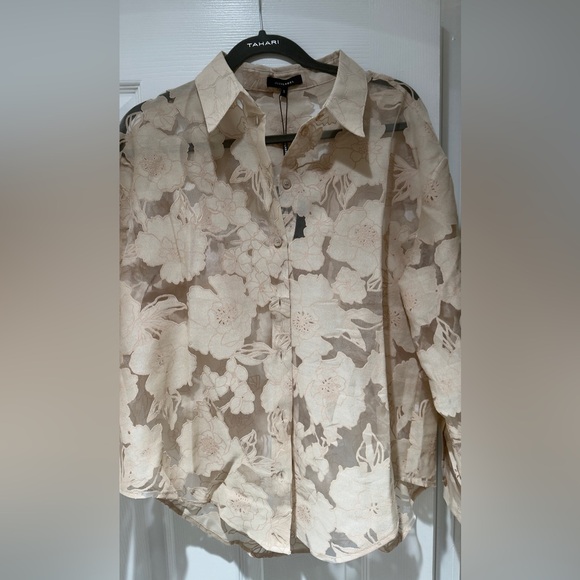 JLUXLABEL Sheer Floral Jumpsuit in Cream and Tan - Picture 4 of 8